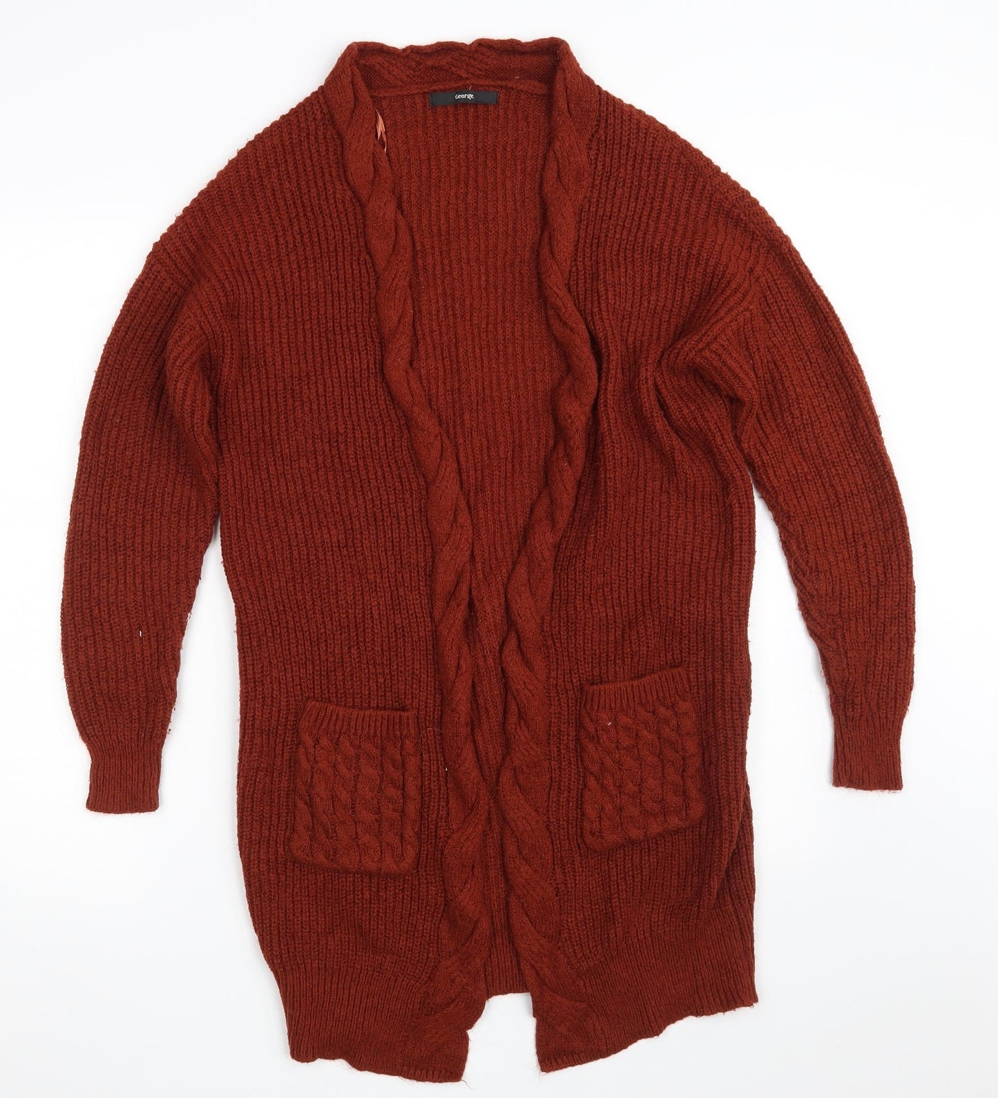 George Womens Brown V-Neck  Acrylic Cardigan Jumper Size 8   - Size 8-10