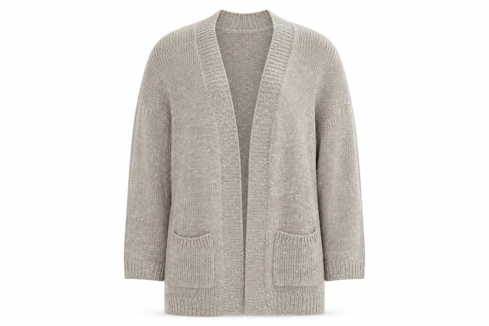 Front view of Wallis women’s silver v-neck acrylic cardigan jumper, size S