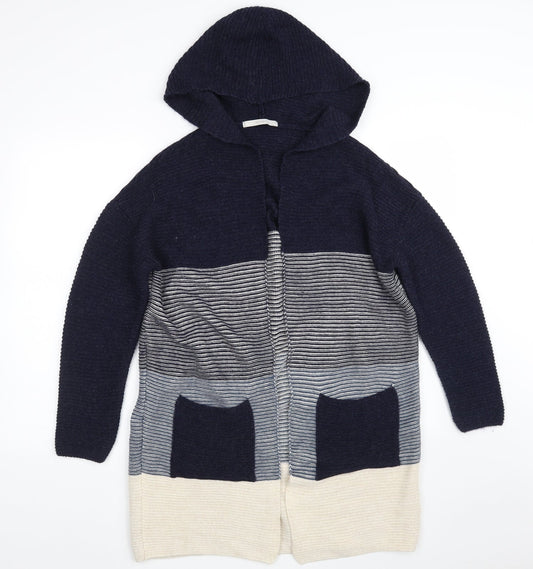 George Womens Blue V-Neck  Acrylic Cardigan Jumper Size 8   - Colorblock