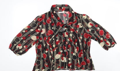 EWM Womens Black Striped Polyester Basic Button-Up Size 22 V-Neck