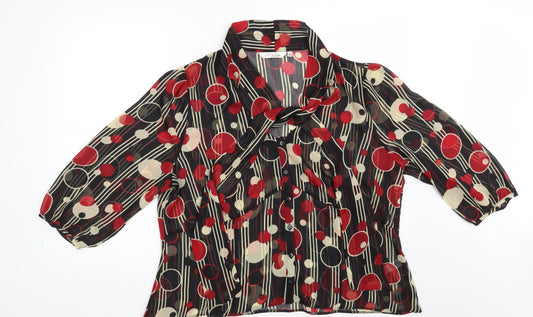 EWM Womens Black Striped Polyester Basic Button-Up Size 22 V-Neck