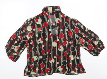 EWM Womens Black Striped Polyester Basic Button-Up Size 22 V-Neck