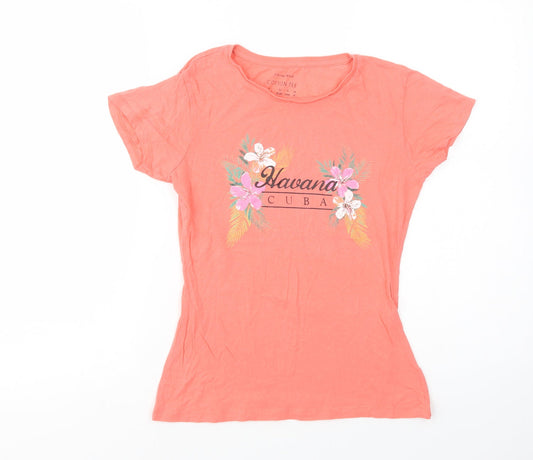 Primark Womens Orange  Cotton Basic T-Shirt Size 4 Crew Neck - Havana