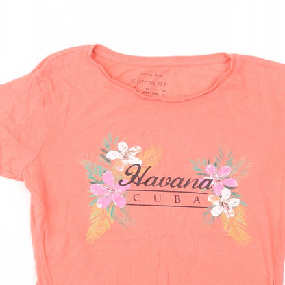 Primark Womens Orange  Cotton Basic T-Shirt Size 4 Crew Neck - Havana