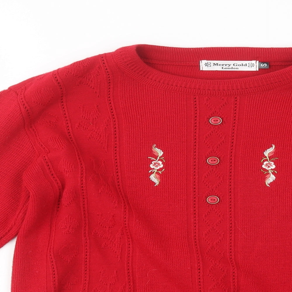 Womens UK Size S Merry Gold Red Pullover Jumper
