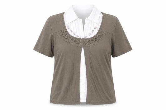 Front view of Gabriella Vicenza women’s green polyester basic blouse, size UK 10, collared