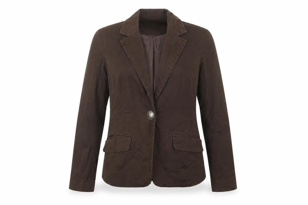 Front view of Fionella women’s green jacket blazer, size XS, button