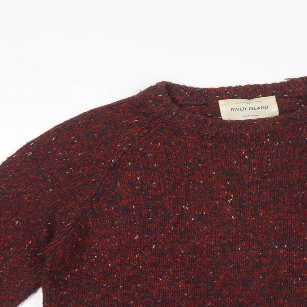 River Island Mens Red Crew Neck  Acrylic Pullover Jumper Size M
