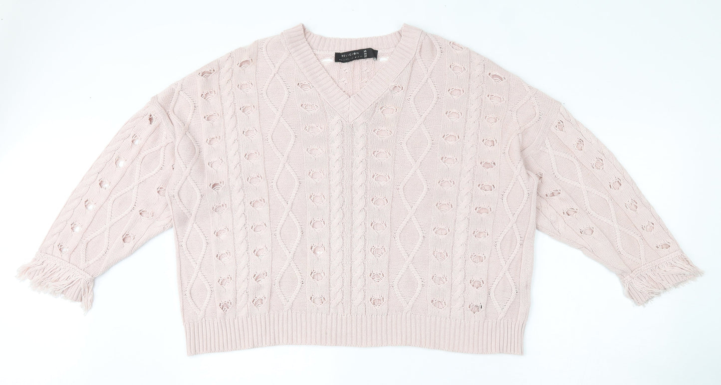 Womens UK Size 8 Religion Pink Pullover Jumper