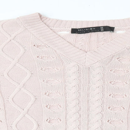 Womens UK Size 8 Religion Pink Pullover Jumper