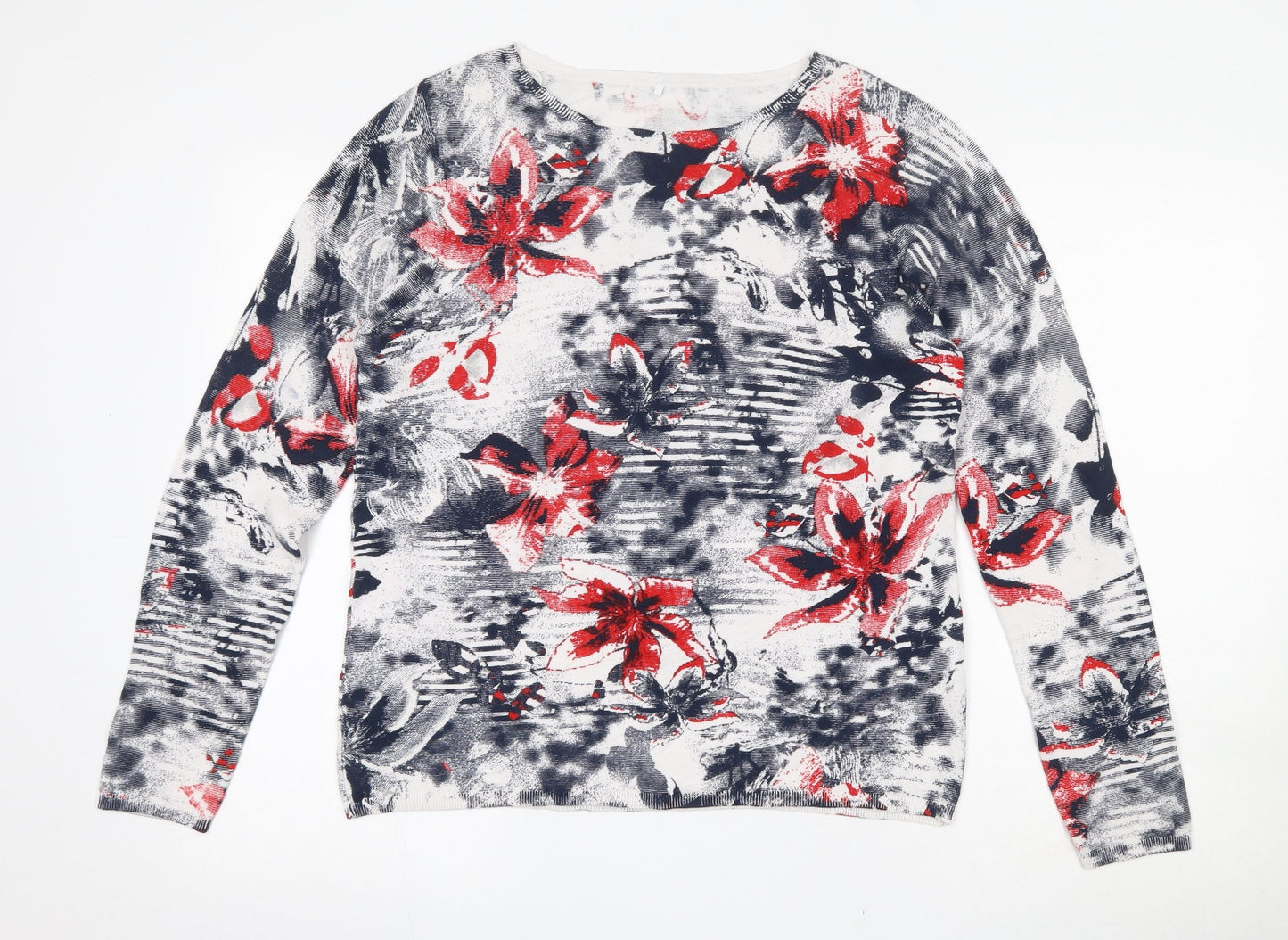 Gerry Weber Womens Blue Round Neck Geometric 100% Cotton Pullover Jumper Size 12