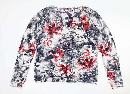 Gerry Weber Womens Blue Round Neck Geometric 100% Cotton Pullover Jumper Size 12