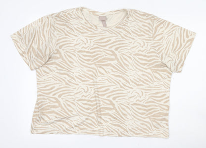H&M Womens Beige Round Neck Animal Print Viscose Pullover Jumper Size XL