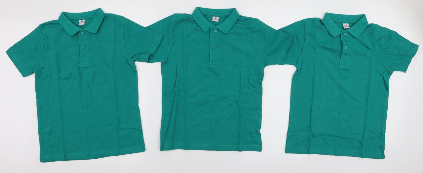 TU Boys Green  100% Cotton Basic Polo Size 7 Years Collared Button - 3 Pack
