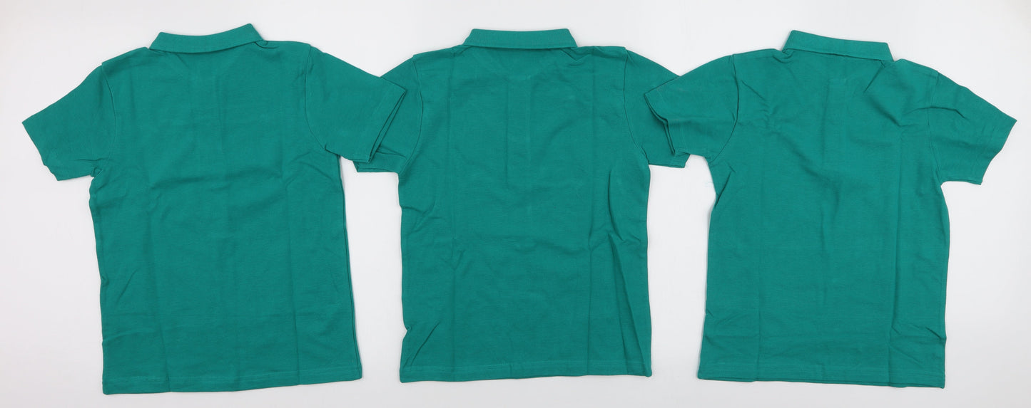 TU Boys Green  100% Cotton Basic Polo Size 7 Years Collared Button - 3 Pack