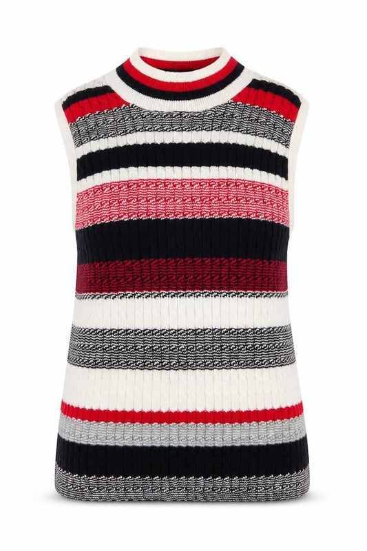 Front view of Atmosphere women’s multicoloured striped cotton camisole tank, size UK 10, high neck