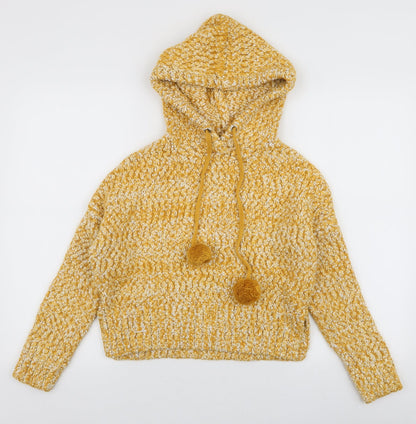 Additional front view of Yet Again women’s yellow polyester pullover hoodie, size S, pullover