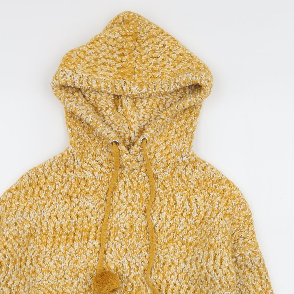 Close-up detail of Yet Again women’s yellow polyester pullover hoodie, size S, pullover