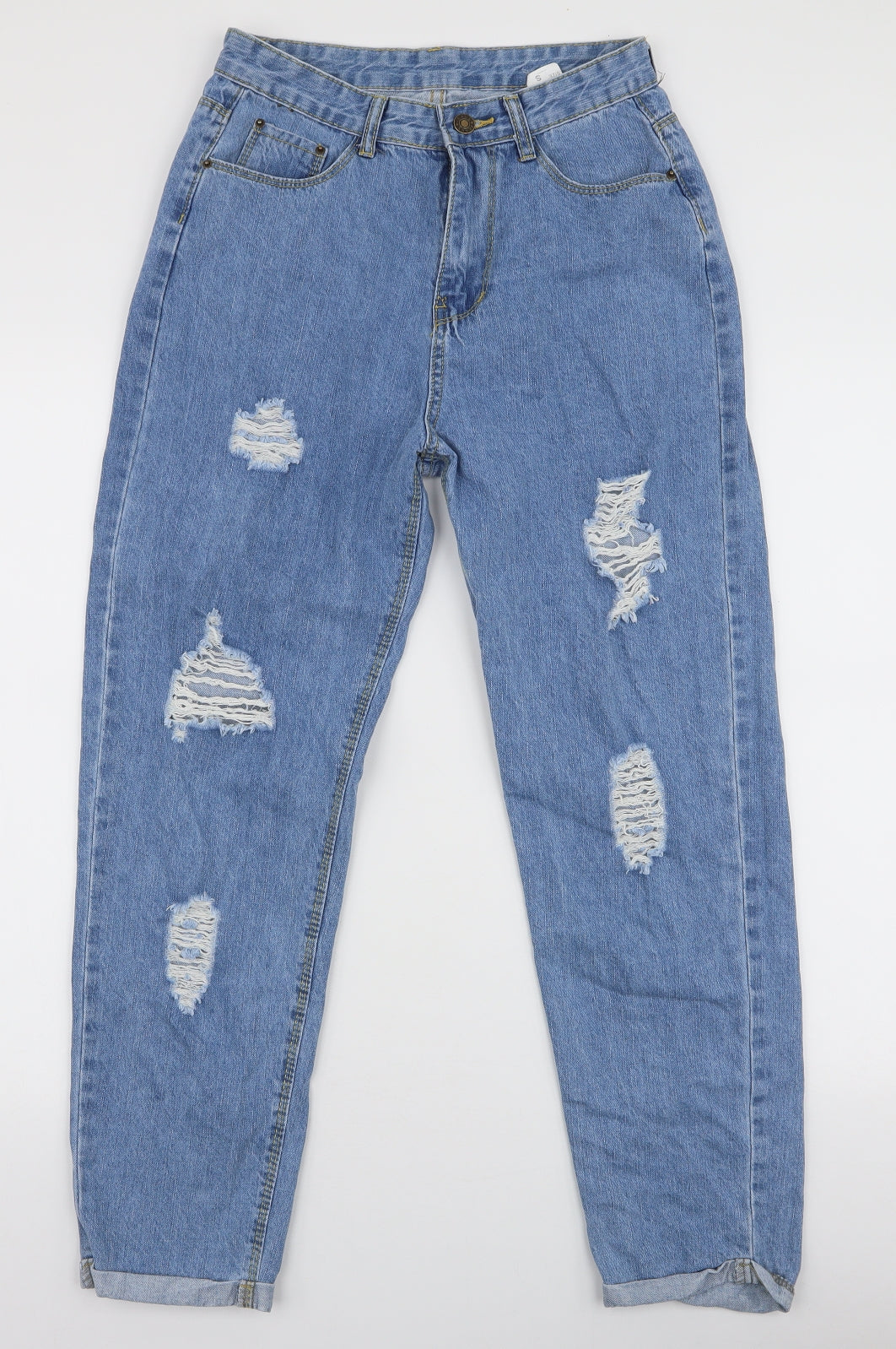 SheIn Womens Blue  Cotton Mom Jeans Size S L27 in Regular Zip