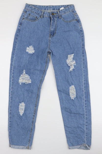 SheIn Womens Blue  Cotton Mom Jeans Size S L27 in Regular Zip