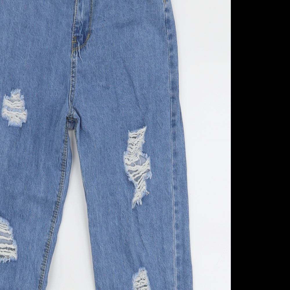 SheIn Womens Blue  Cotton Mom Jeans Size S L27 in Regular Zip