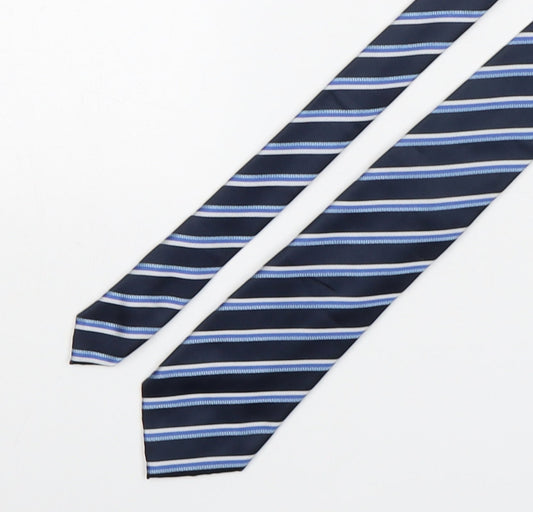 Marks and Spencer Mens Blue Striped Polyester Pointed Tie One Size