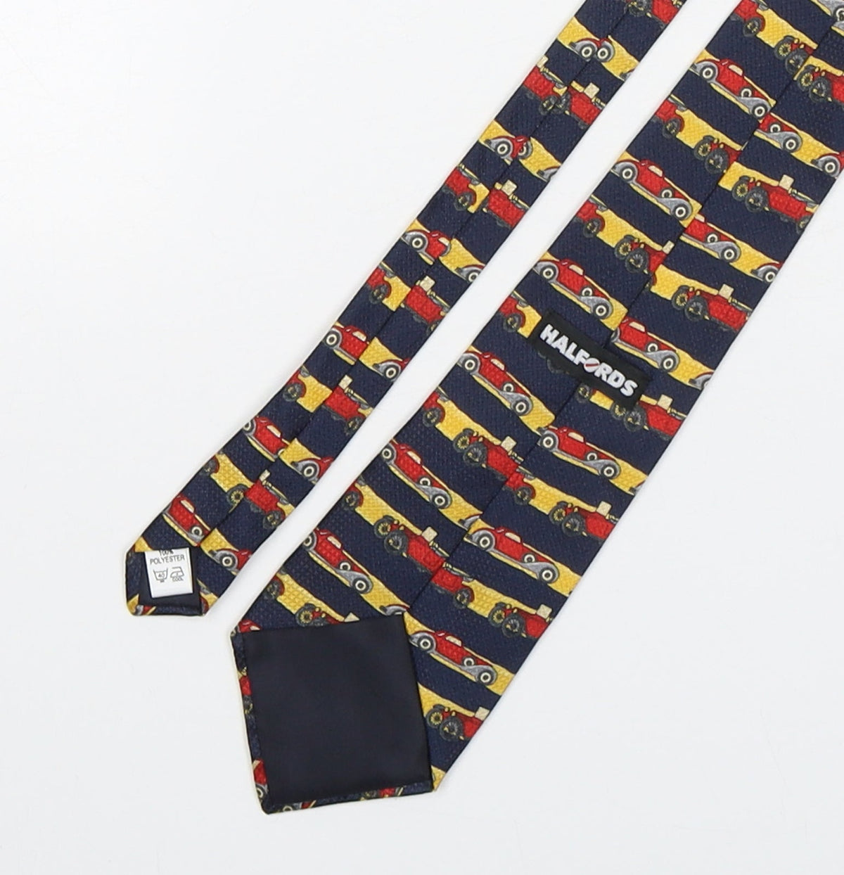 Back view of Halfords men’s multicoloured striped polyester pointed tie one size - car print