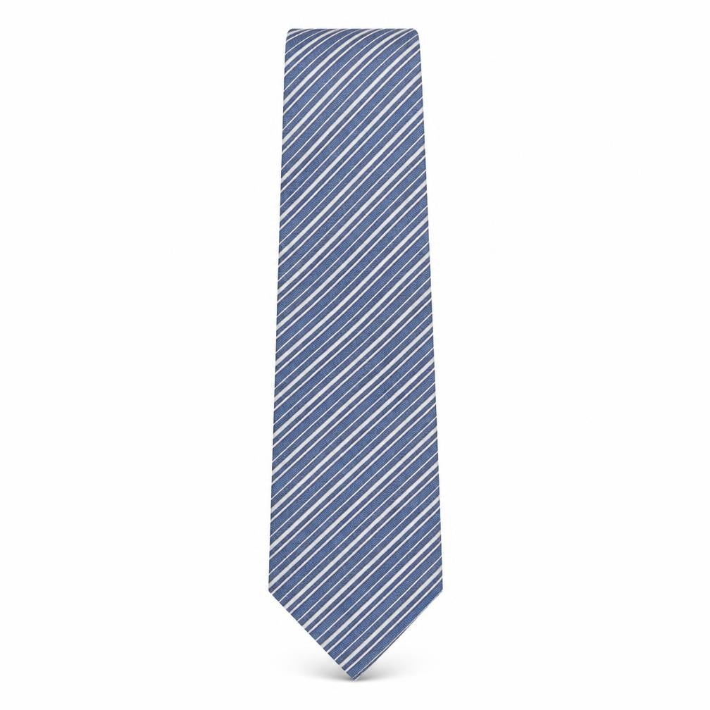 Front view of Sam Well men’s blue striped silk pointed tie one size