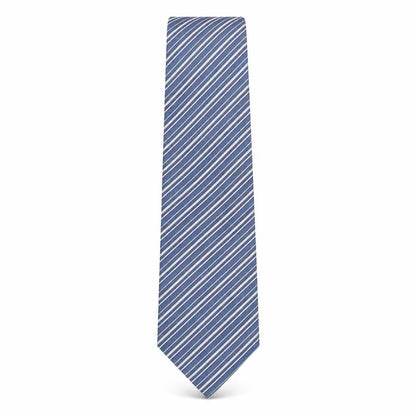 Front view of Sam Well men’s blue striped silk pointed tie one size