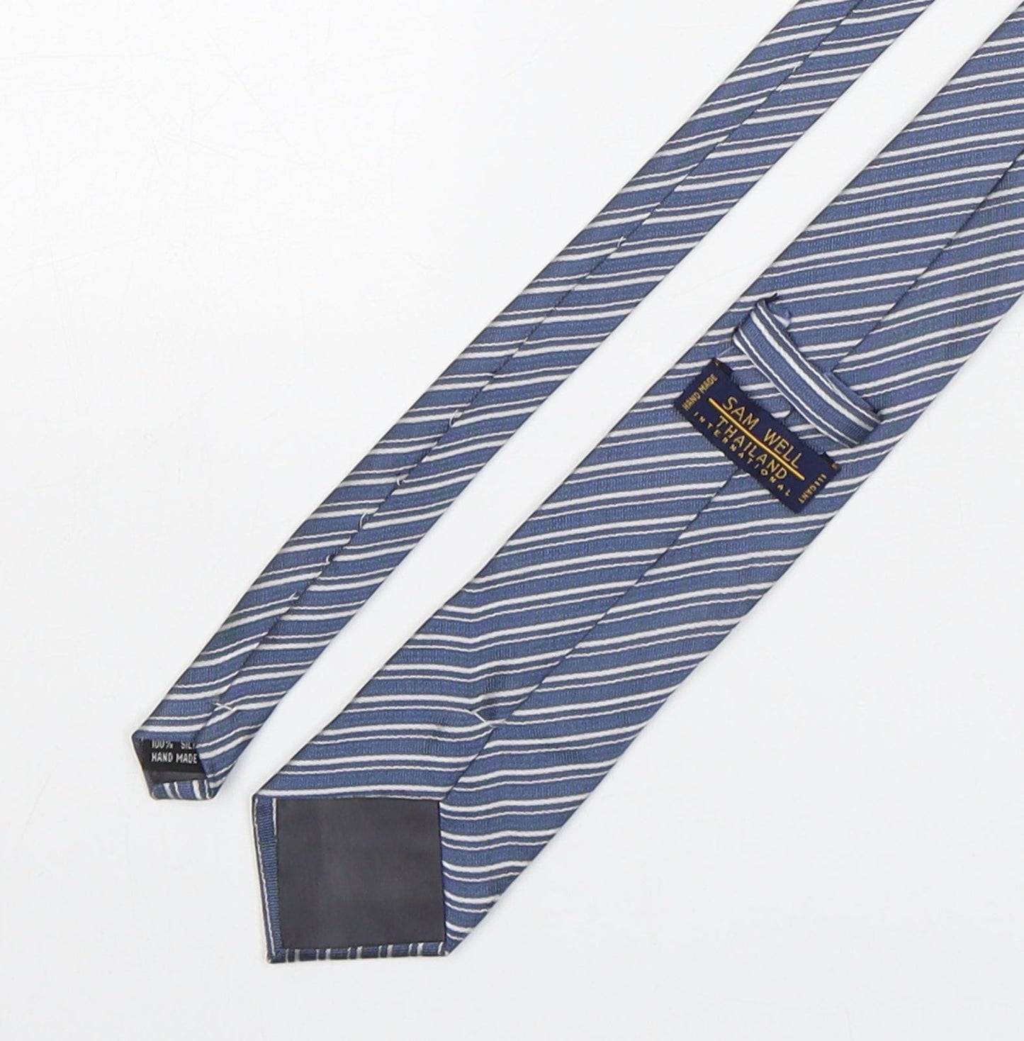 Sam Well Mens Blue Striped Silk Pointed Tie One Size