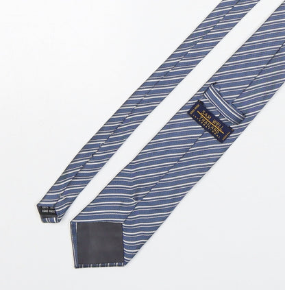 Sam Well Mens Blue Striped Silk Pointed Tie One Size