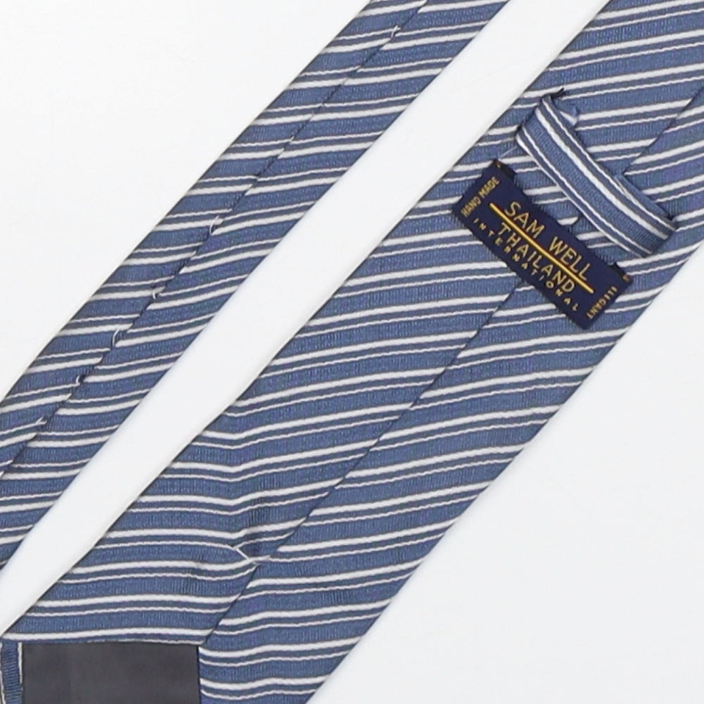 Sam Well Mens Blue Striped Silk Pointed Tie One Size