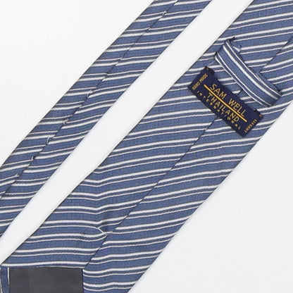 Sam Well Mens Blue Striped Silk Pointed Tie One Size
