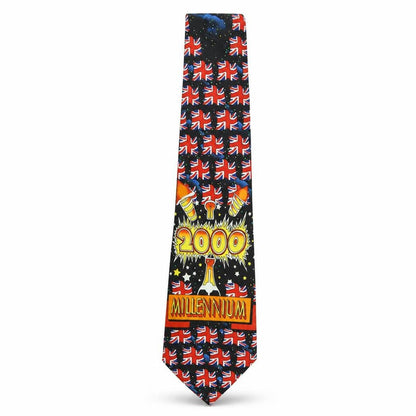 Front view of Fratello men’s multicoloured geometric polyester pointed tie one size - millennium