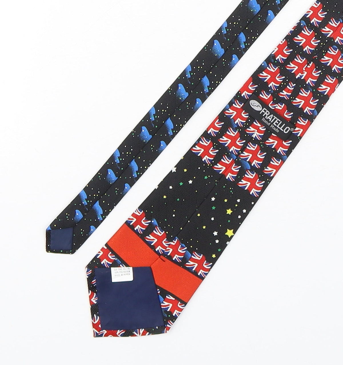 Back view of Fratello men’s multicoloured geometric polyester pointed tie one size - millennium