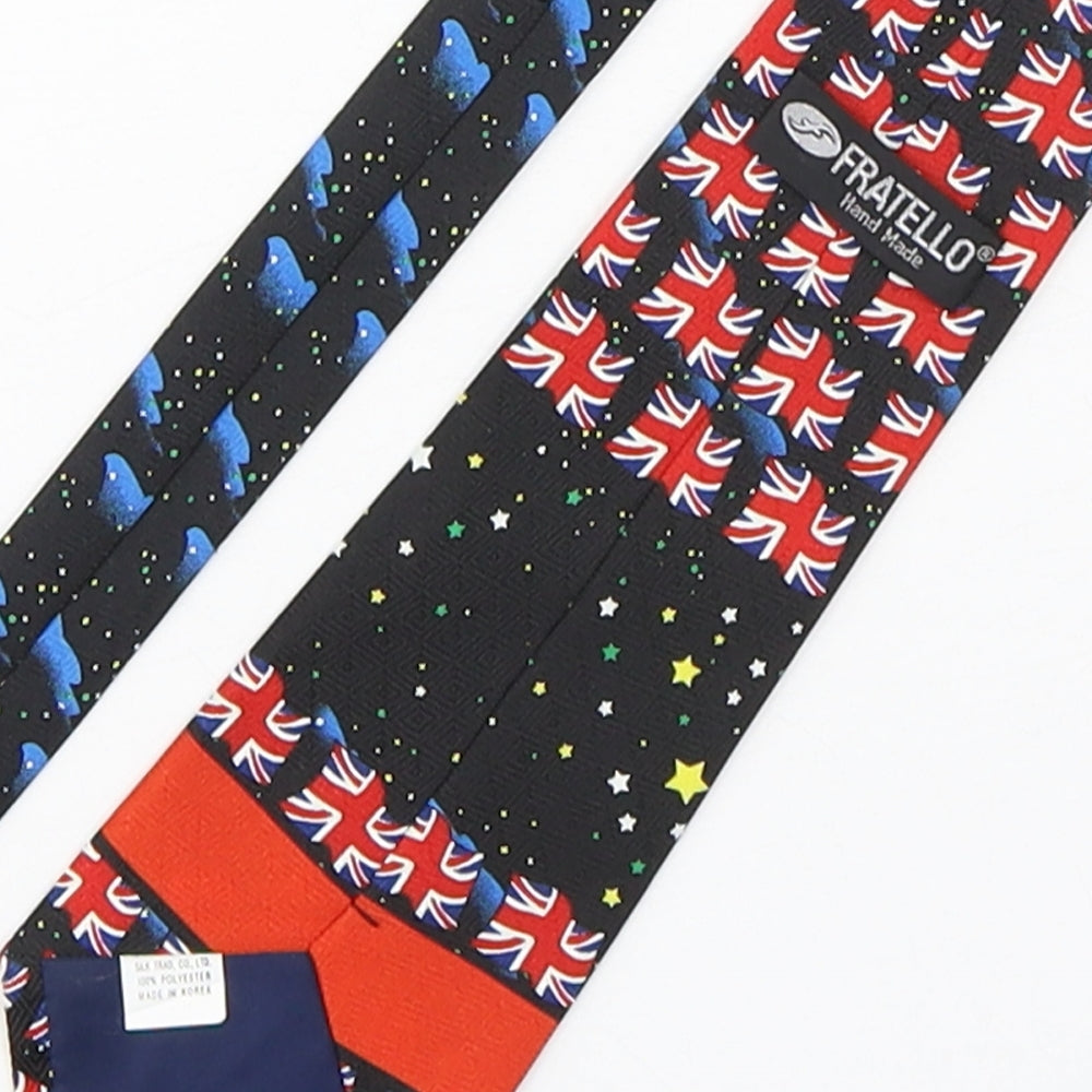 Brand and care label for Fratello men’s multicoloured geometric polyester pointed tie one size - millennium