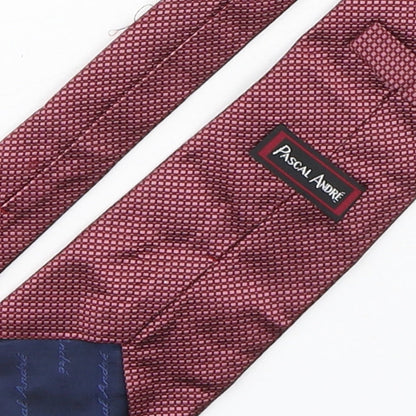 Brand and care label for Pascal Andre men’s red plaids & checks silk pointed tie one size