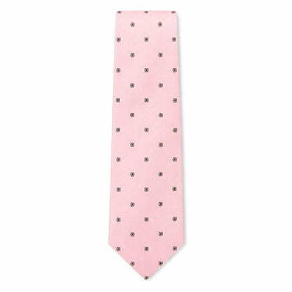 Front view of Soprano men’s pink polka dot silk pointed tie one size