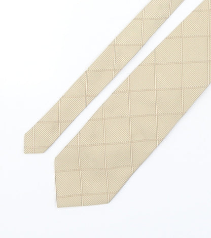 Jacques Estier  Mens Beige Plaids & Checks Polyester Pointed Tie One Size