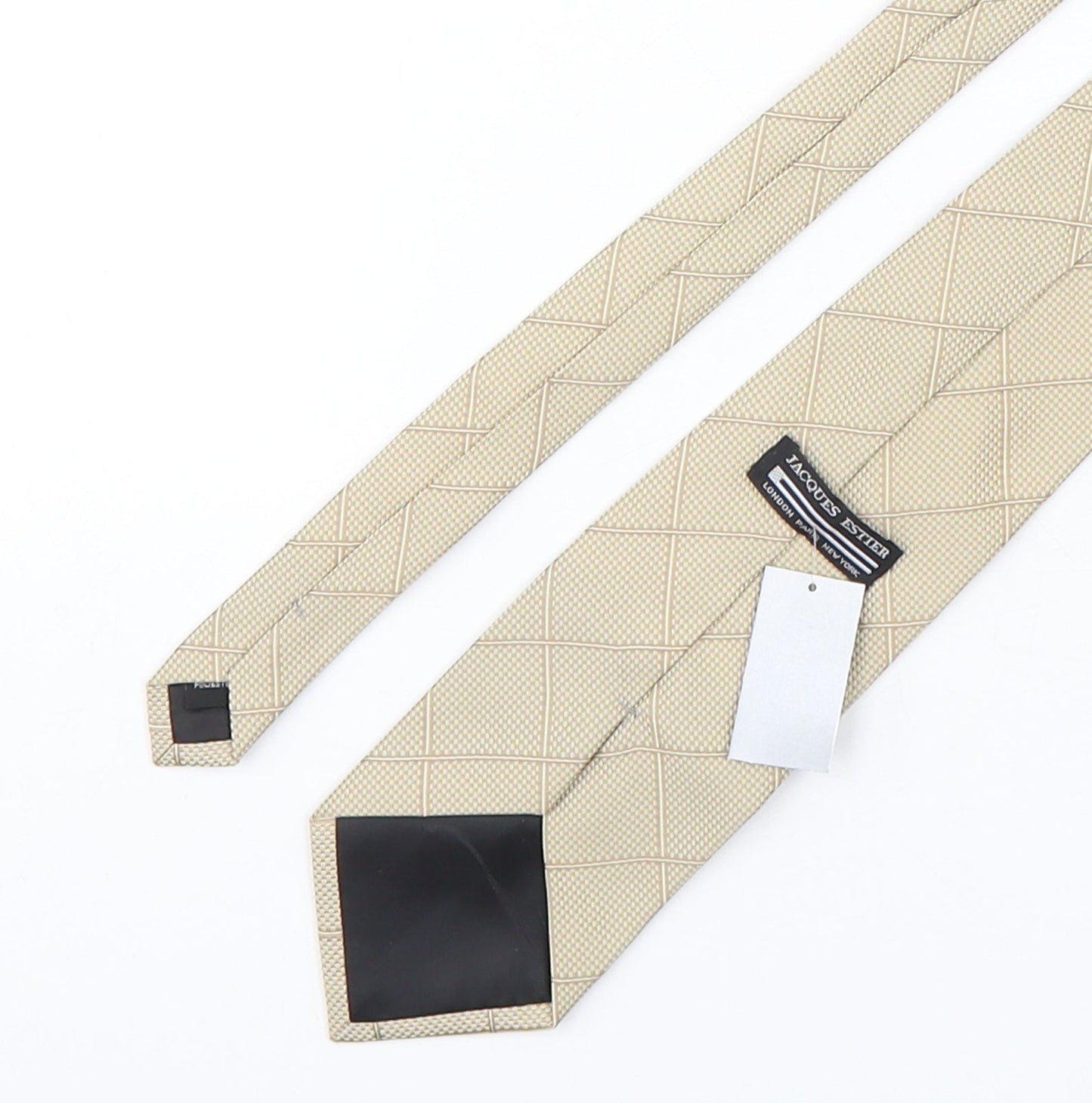 Jacques Estier  Mens Beige Plaids & Checks Polyester Pointed Tie One Size