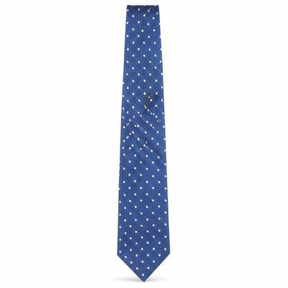 Front view of Fredrick Theak men’s blue polka dot silk pointed tie one size