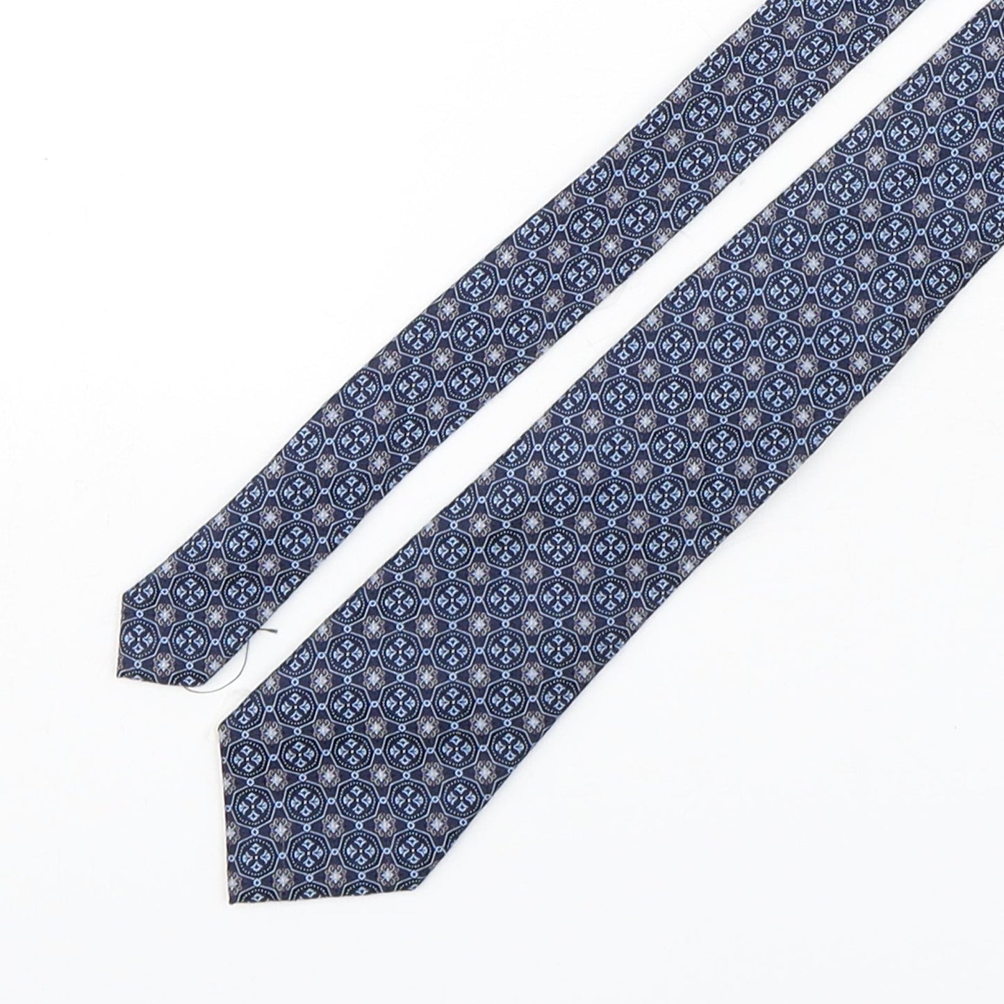 Mens Collezione Blue Geometric  Pointed Tie