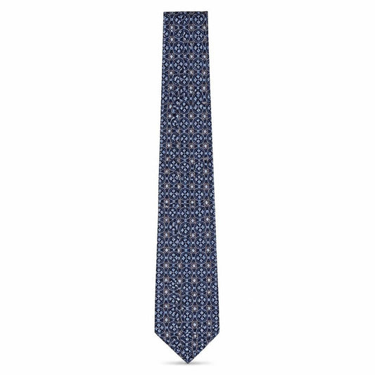 Front view of Collezione men’s blue geometric silk pointed tie one size