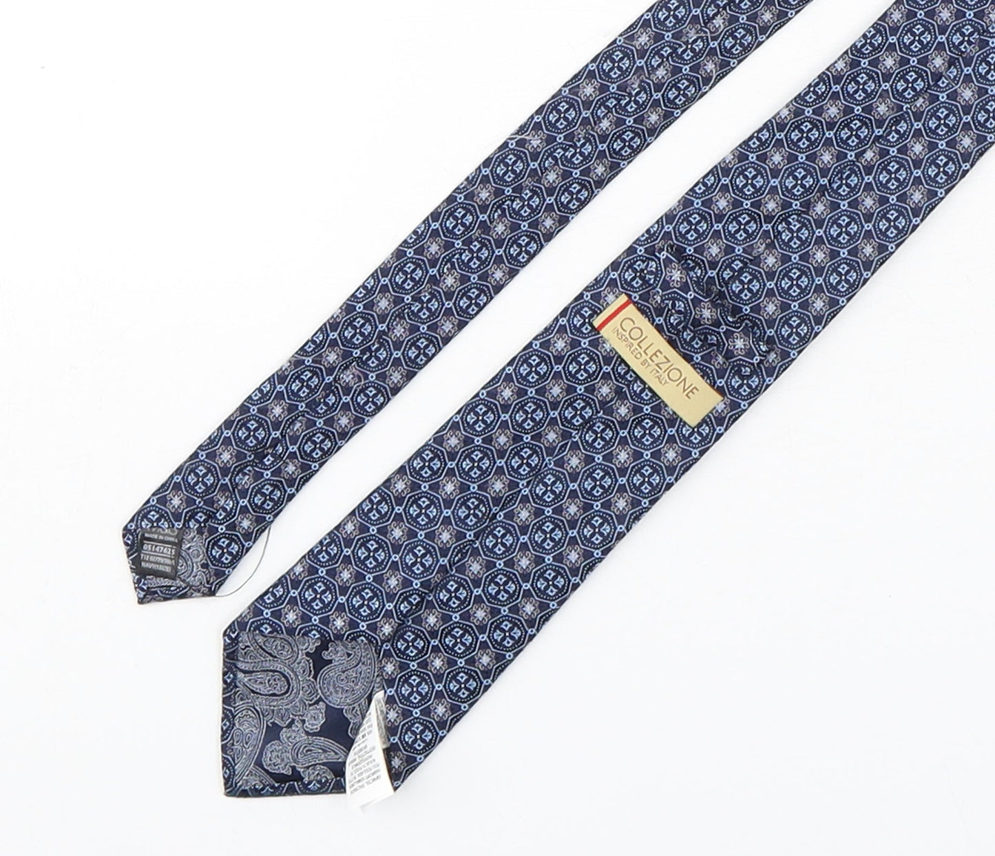 Mens Collezione Blue Geometric  Pointed Tie