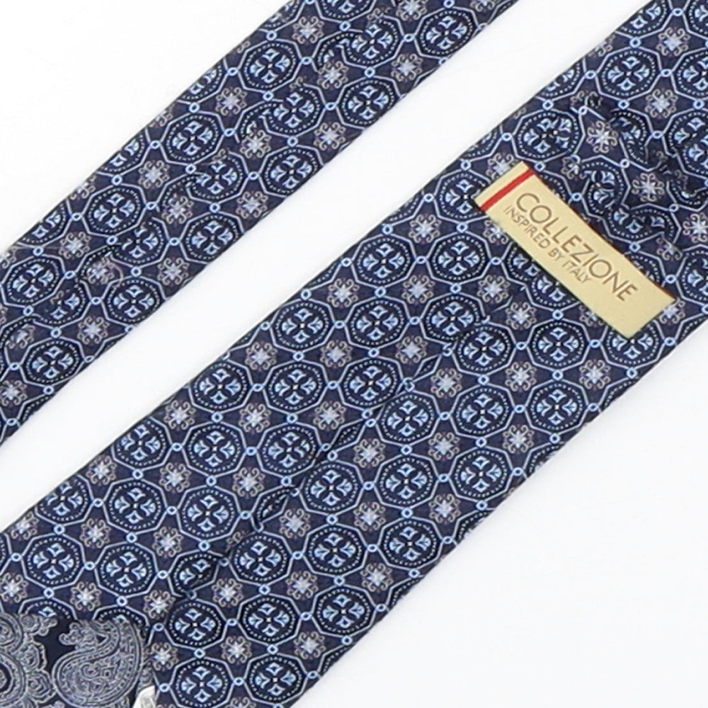 Mens Collezione Blue Geometric  Pointed Tie