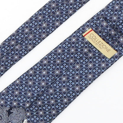 Mens Collezione Blue Geometric  Pointed Tie
