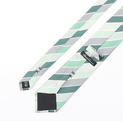 Kenneth Cole  Mens Green Striped Silk Pointed Tie One Size