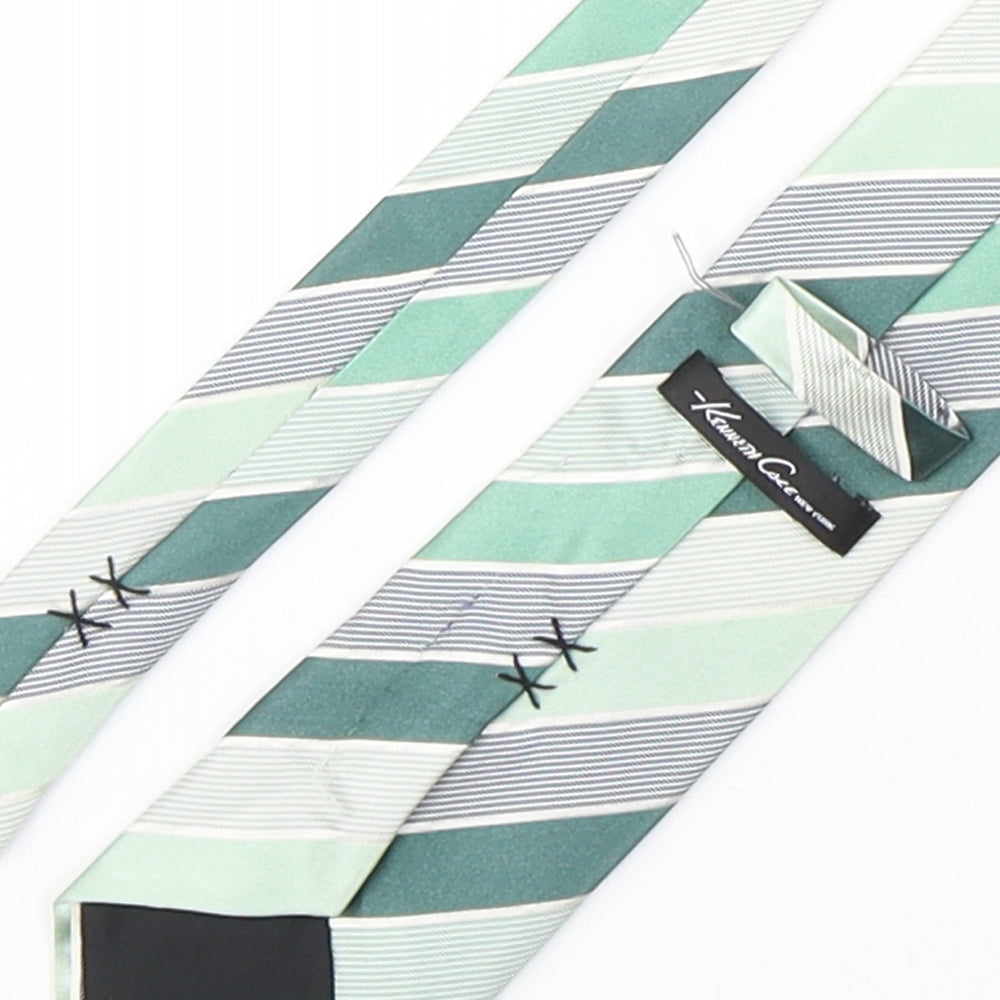 Kenneth Cole  Mens Green Striped Silk Pointed Tie One Size