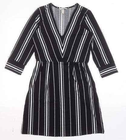 H&M Womens Black Striped Polyester A-Line  Size XS  V-Neck