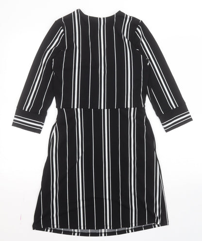 H&M Womens Black Striped Polyester A-Line  Size XS  V-Neck